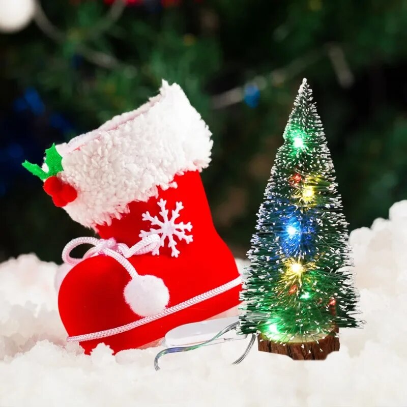 1pc LED Light Mini Artificial Christmas Trees Decorations Festival Tabletop Miniature Snow Frost Xmas Tree Decor