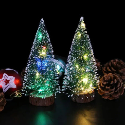 1pc LED Light Mini Artificial Christmas Trees Decorations Festival Tabletop Miniature Snow Frost Xmas Tree Decor